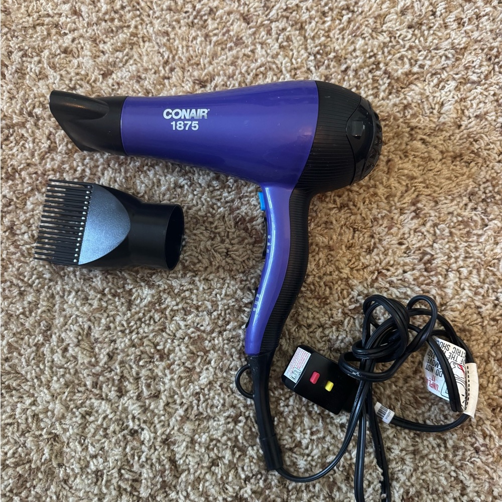 Conair 1875 Purple Hair Dryer with Two Attachments